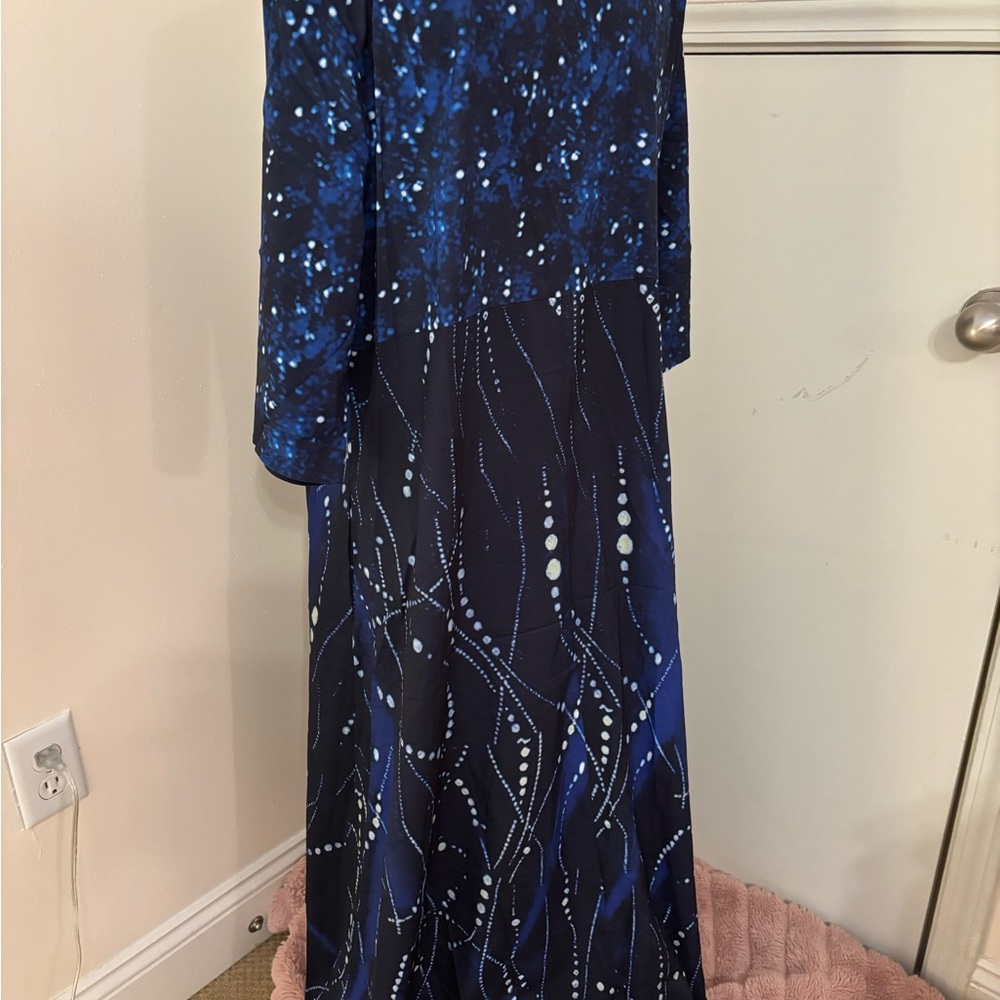 Elegant Blue Patterned Women's Dress